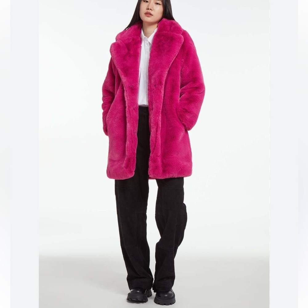 Apparis Bold Pink Faux Fur Coat